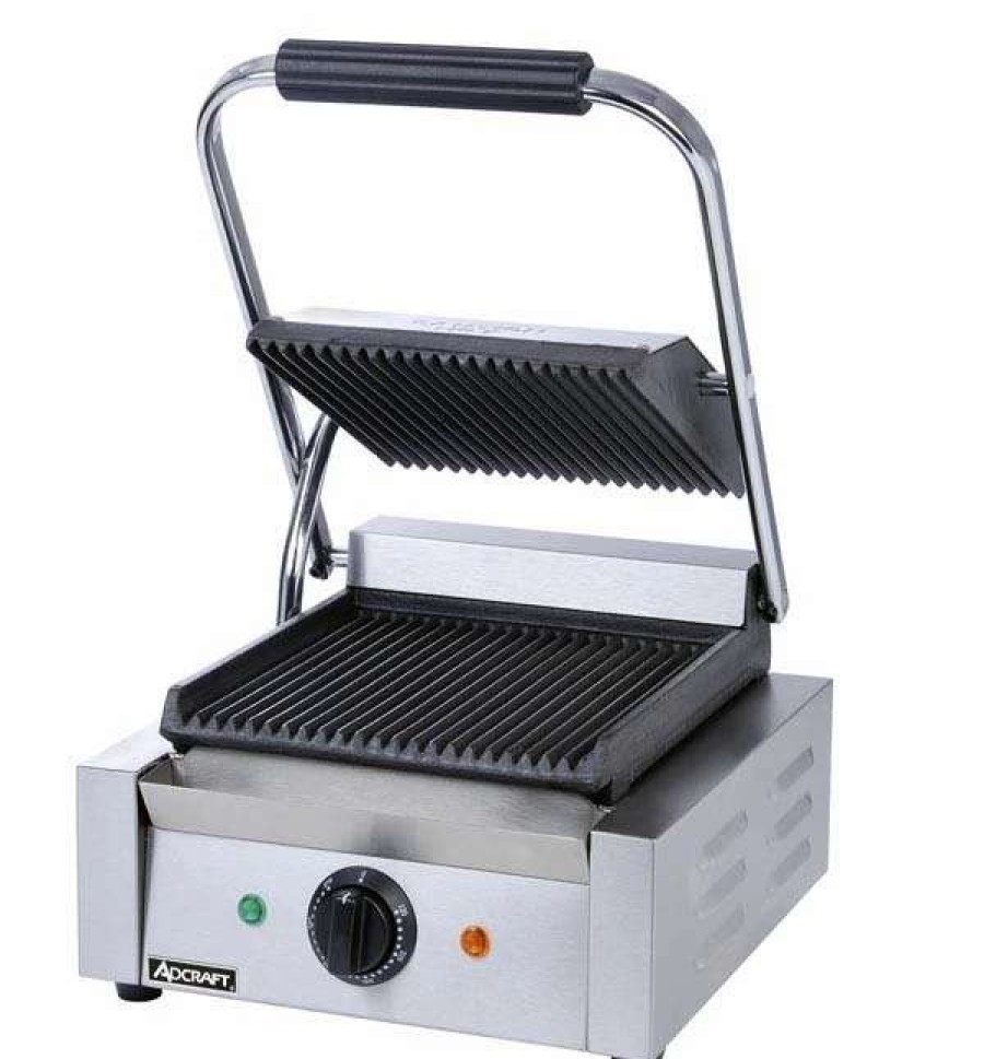 Countertop Cooking * | Panini Press Adcraft Sg-811 Commercial Sandwich Grill Press With Grooved Surface