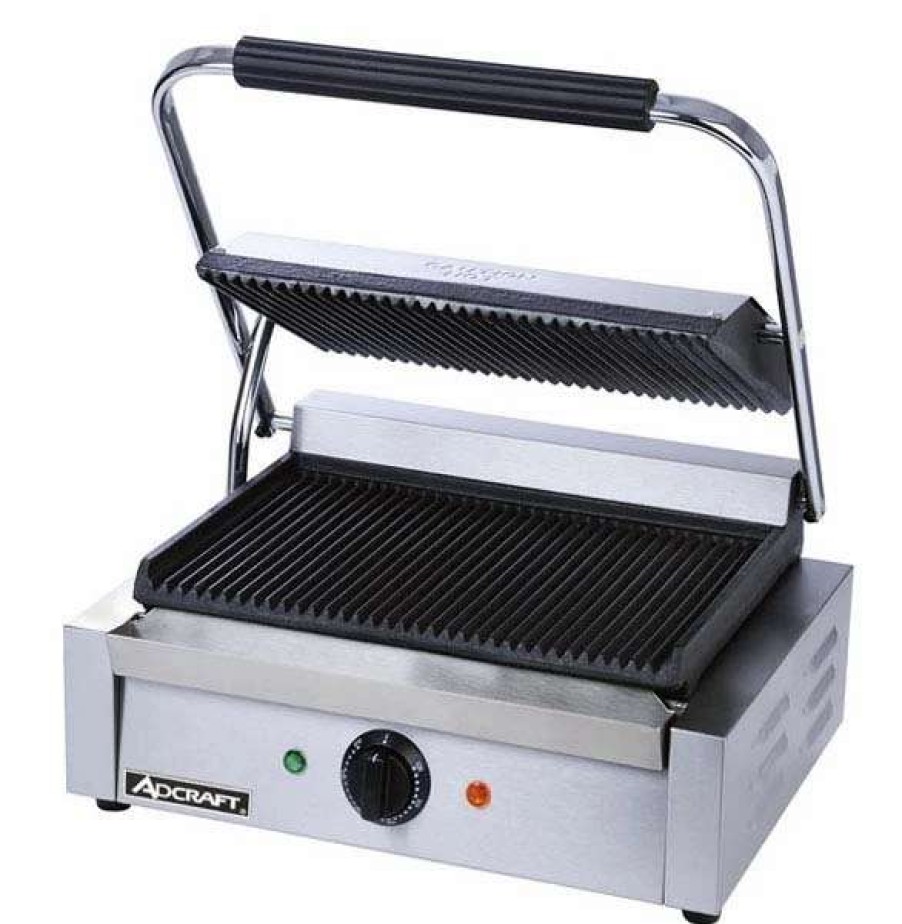 Countertop Cooking * | Adcraft Sg-811E Commercial Panini Press Sandwich Grill With Grooved Plates