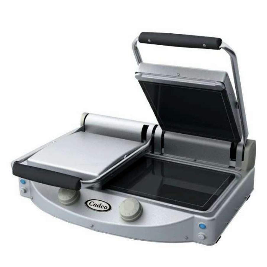 Countertop Cooking * | Panini Press Cadco Cpg-20F Double Panini Grill With Smooth Black Glass Ceramic Plates, 208-240V