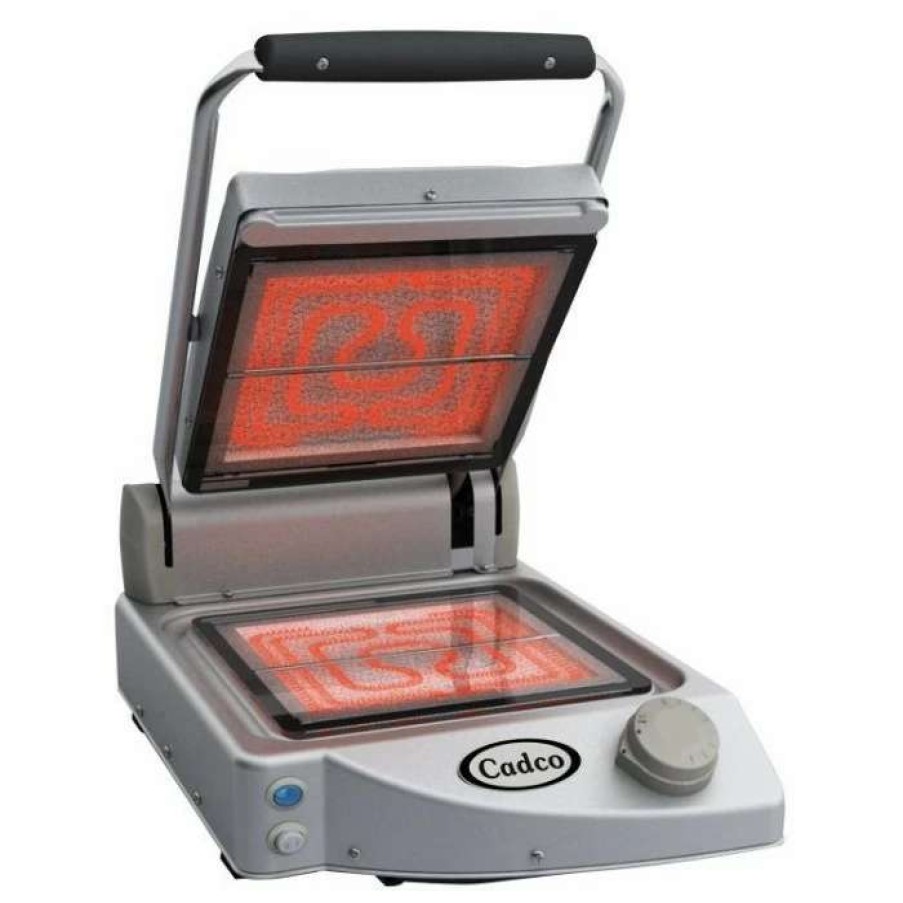 Countertop Cooking * | Panini Press Cadco Cpg-10Fc(220) Single Panini Grill With Smooth Clear Glass-Ceramic Plates, 220V