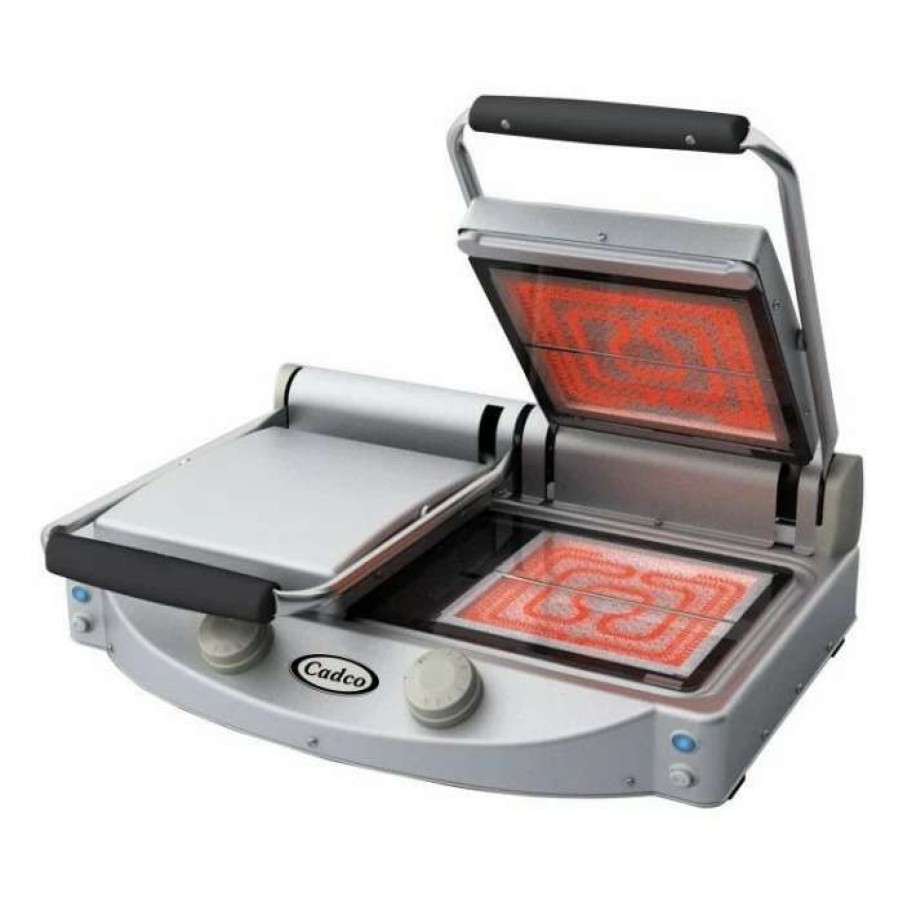 Countertop Cooking * | Panini Press Cadco Cpg-20Fc Double Panini Grill With Smooth Clear Glass Ceramic Plates, 208-240V