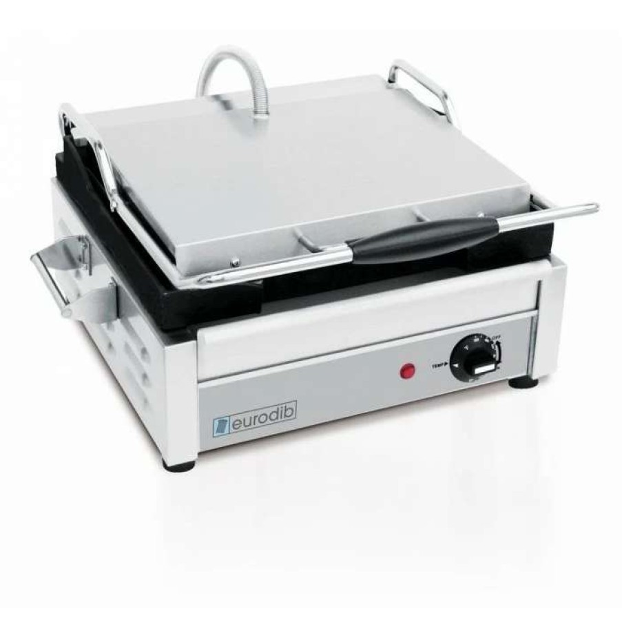 Countertop Cooking * | Panini Press Eurodib Sfe02340 Single Smooth Panini Grill 14 X 10