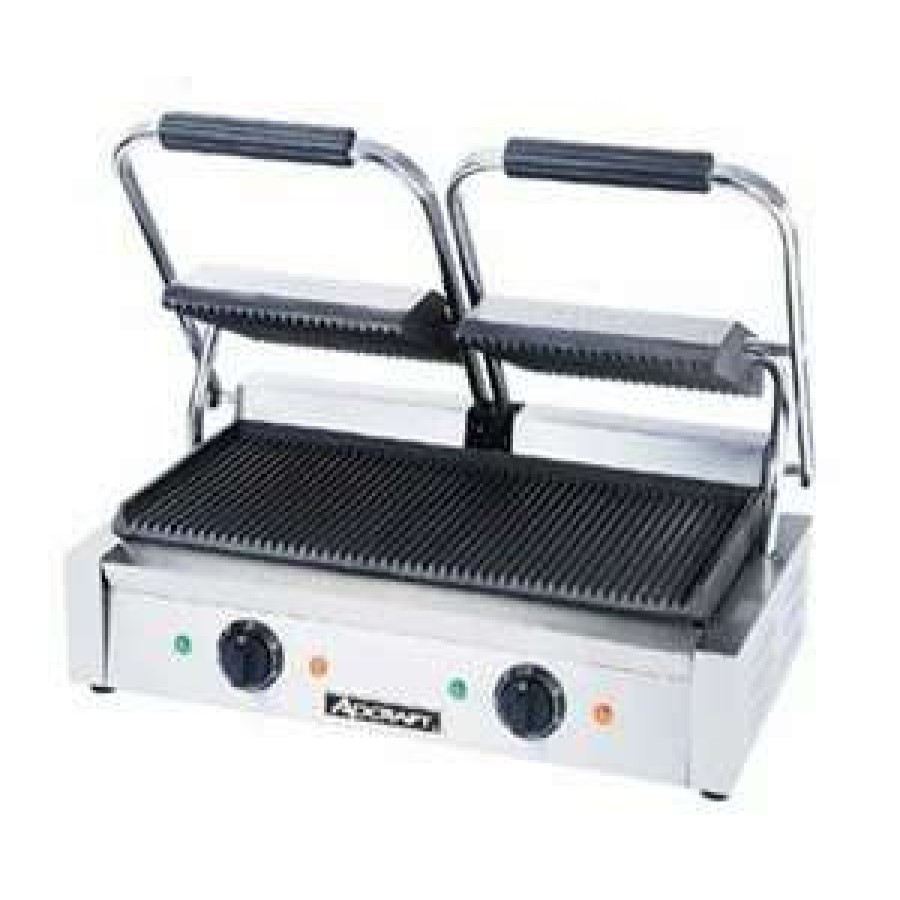 Countertop Cooking * | Panini Press Adcraft Sg-813 Double Countertop Sandwich Grill With Grooved Plates