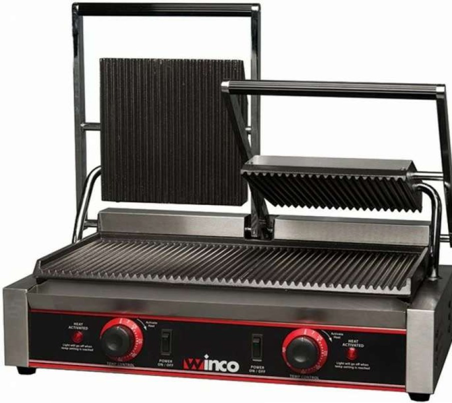 Countertop Cooking * | Panini Press Winco Epg-2 Countertop Double Electric Panini Italian Style Grill